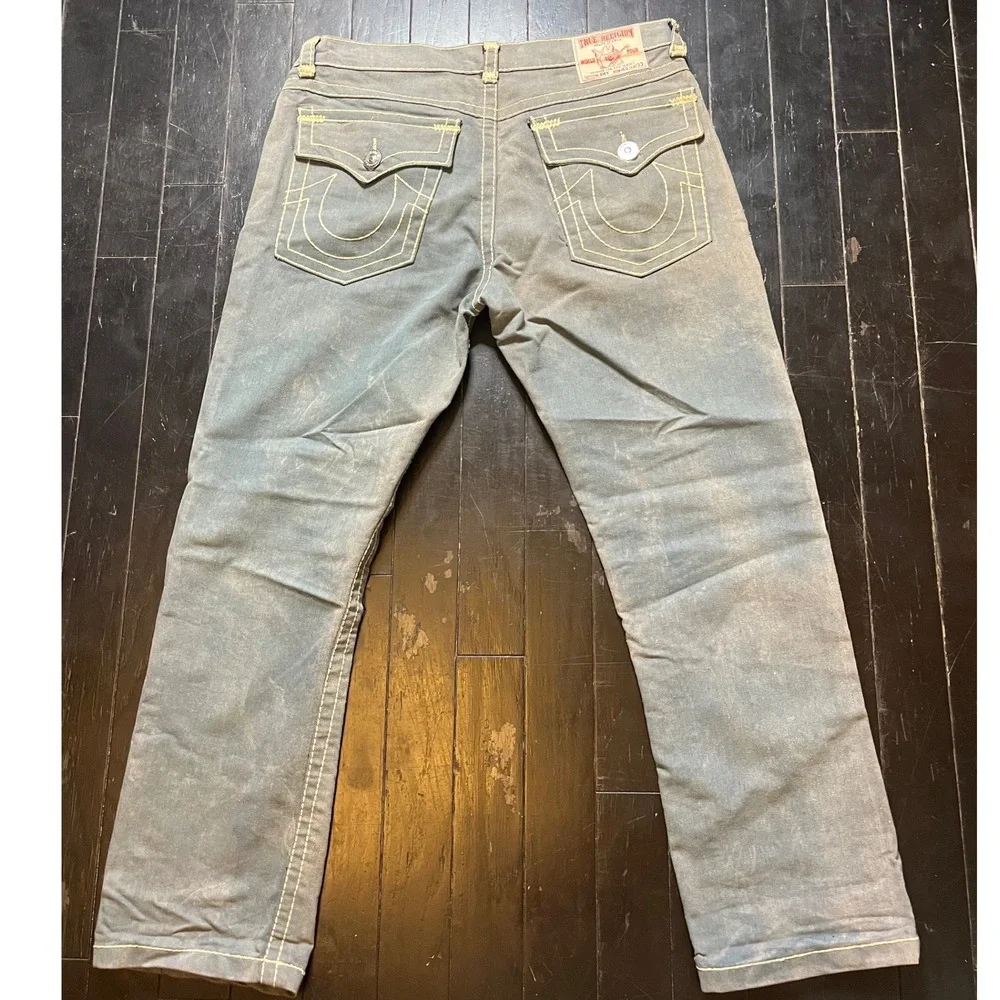 True Religion Joey Super T Grey Flare Jeans Mens 40 Made in USA Low Rise Denim